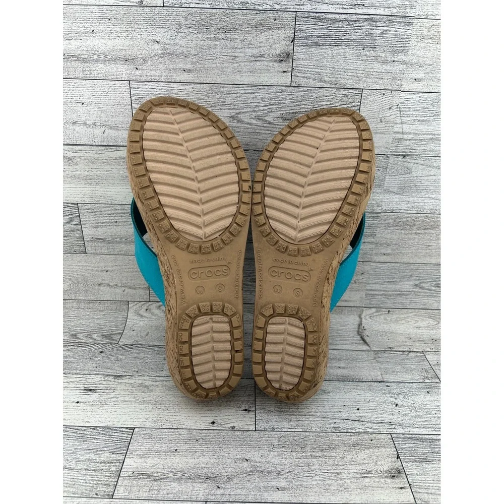 Crocs A-Leigh Leather Platform Flip Flop Wedge Sandals Turquoise Womens 8 14933